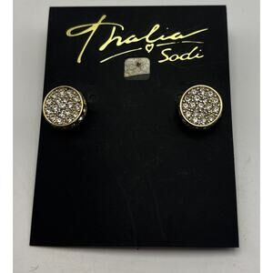 Thalia Sodi Gold Tone Earrings Rhinestone Studs NEW